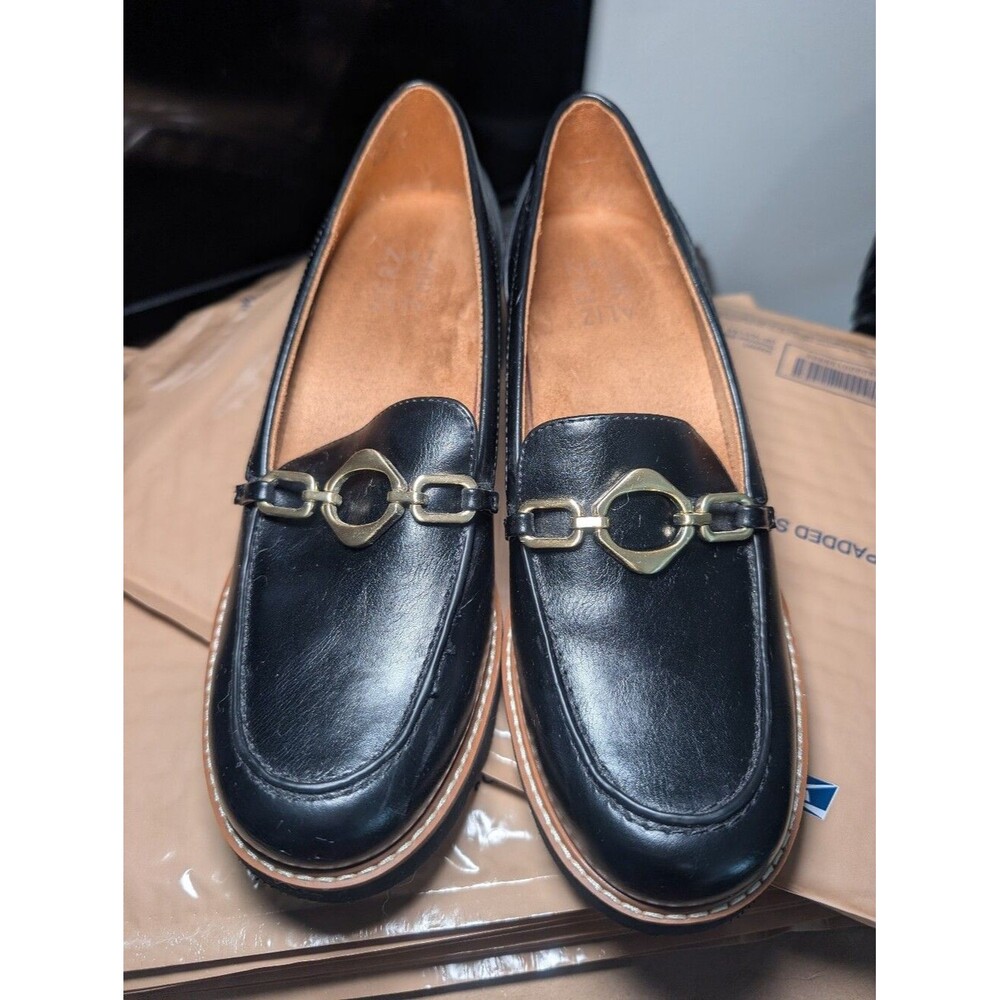 Naturalizer Black Loafers Brown Buckle Lug Sole Doc Martens Style Size 7.5 - Picture 2 of 6